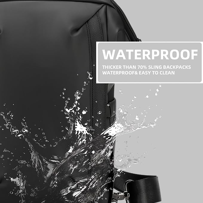 Mens Crossbody Bag,Black Sling Crossbody Backpack Shoulder Bag for Men Women PU Watrtproof Sling Backpack Cycling