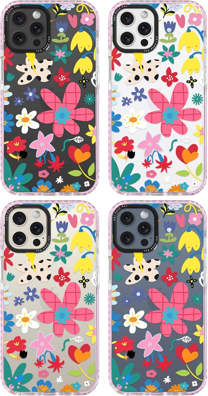 for iPhone 15 Pro Max Case, Whimsical Floral Collage Pattern, Military-Grade Drop Protection, Cute Soft Slim TPU Protective Cover with Camera Lens Protection for Women & Girls