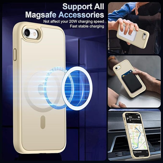 MOCCA Strong Magnetic for iPhone SE Case 2022/iPhone SE 2020 Case/iPhone 7 Case/iPhone 8 Case [Compatible with Magsafe] Slim Thin Translucent Matte Protective Cover Phone Case 4.7'', Light Gold
