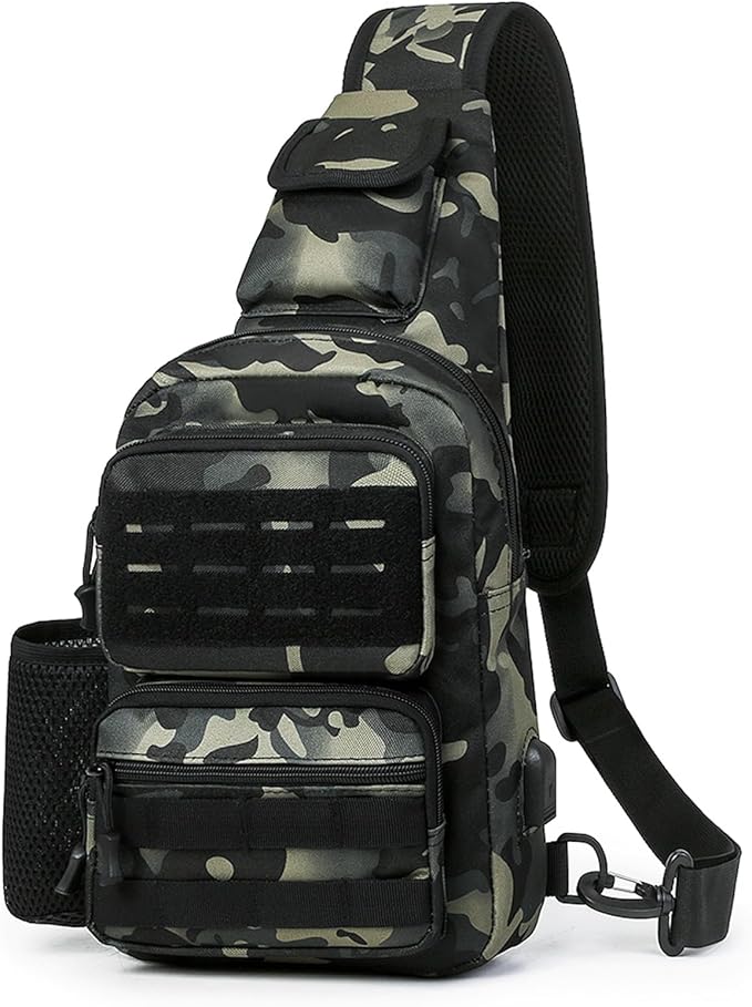 HUNTVP Tactical Sling Bag Crossbody Bag for Men Women EDC Shoulder Bags Molle Sling Backpack Chest Pack for Hiking Hunting Travelling Camping (Type3-Camo)