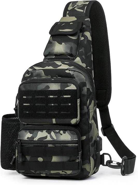 HUNTVP Tactical Sling Bag Crossbody Bag for Men Women EDC Shoulder Bags Molle Sling Backpack Chest Pack for Hiking Hunting Travelling Camping (Type3-Camo)