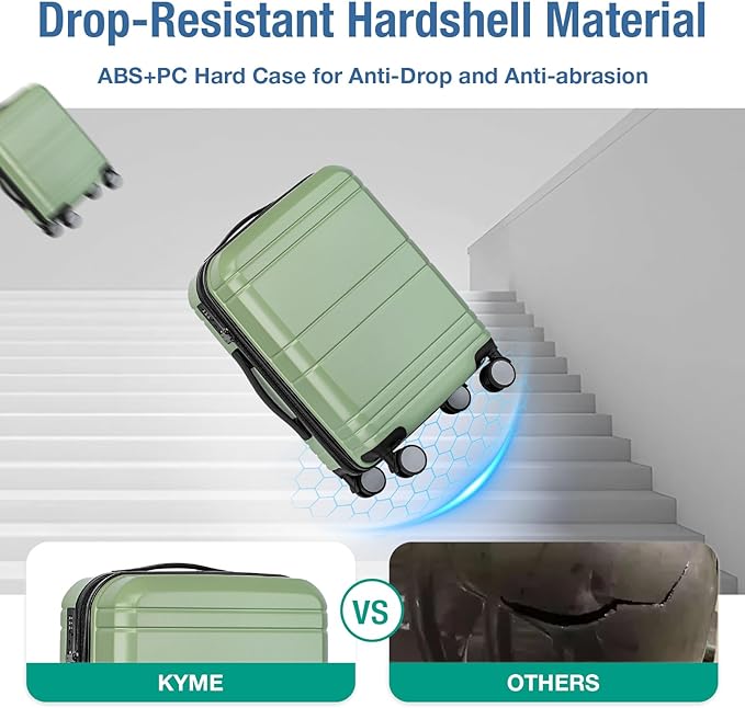 KYME Carry On Luggage 22x14x9 Airline Approved with TSA Lock Hard Shell Carry On Suitcase Lightweight Suitcases with Wheels Small Luggage for Men Women,Carry-On 20 Inch,Lt Green