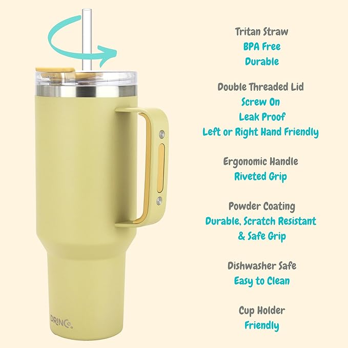 Drinco 40oz 30 oz Tumbler with Handle, Straw Lid, Insulated Stainless Steel Travel Mug Water Bottle Ice Coffee Cup For Cold and Hot, BigSur (40oz, Moonstone)