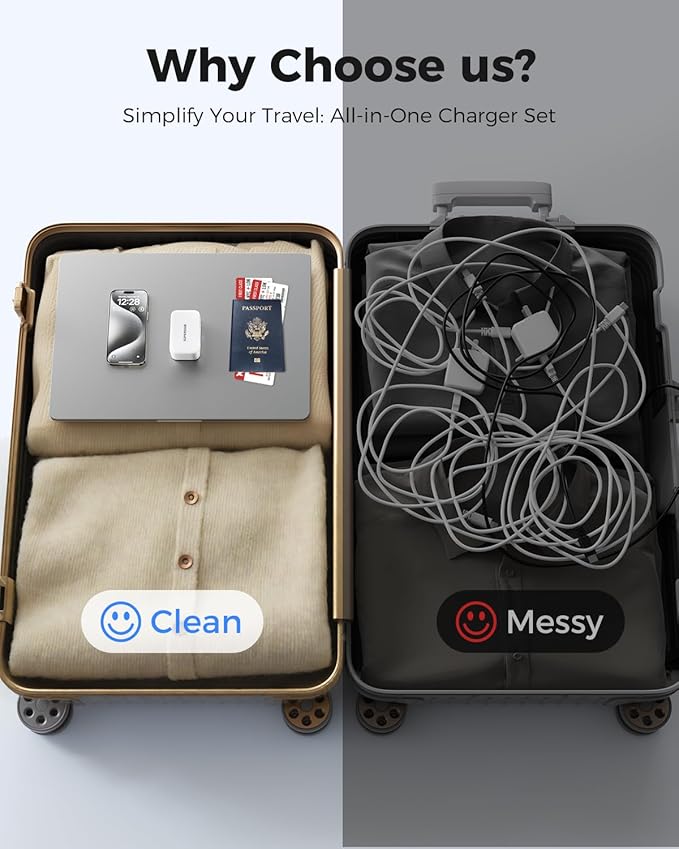 SUPERONE Retractable iPhone Charger, 4-Port USB C Charger Block, iPhone Chargers Fast Charging with Dual USB C Cable, Wall Chargers for iPhones 17/16/15/14/13/12/11 Series, Pad, Samsung, Pixel