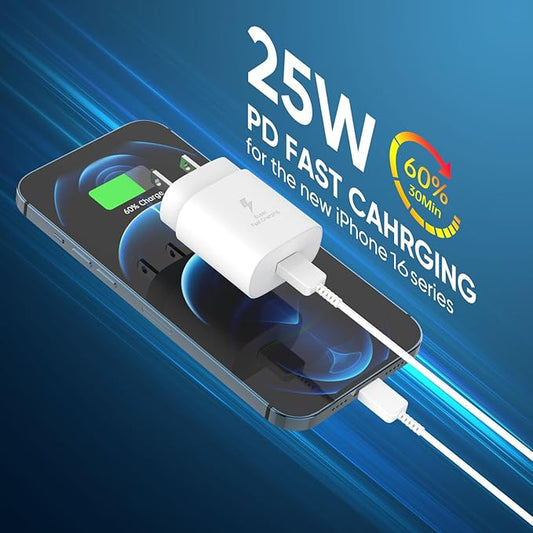 USB C Charger Block, 25W USBC Fast Charging Adapter Power Cube Wall Charger Plug for Samsung Galaxy S25/S24 Ultra/S23/S22/S21/S20/Z Fold 3/4/5/Note20, iPhone 16/15 Pro Max (White, 1 Pack)