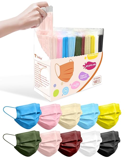 Face Masks Disposable 100 Pack, 4 Ply ASTM Level 3 Medical Grade, Breathable for Adult Outdoor Protection, Individually Wrapped for Home, School & Office, Forest Retreat