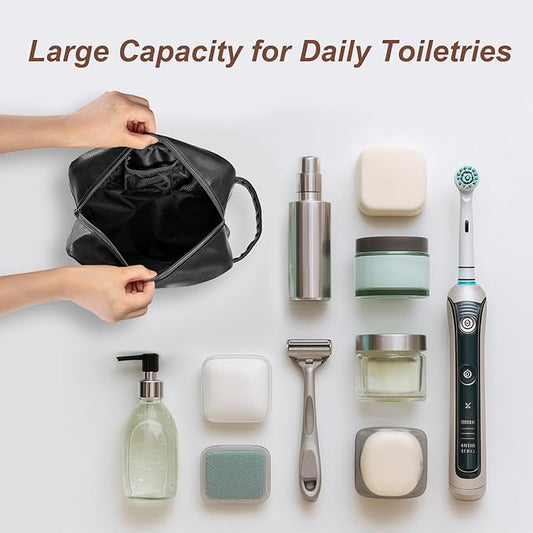 Travel Toiletry Bag for Men and Women, Travel Shaving Dopp Kit Water-resistant Bathroom Toiletries Organizer PU Leather Cosmetic Bags (Black)