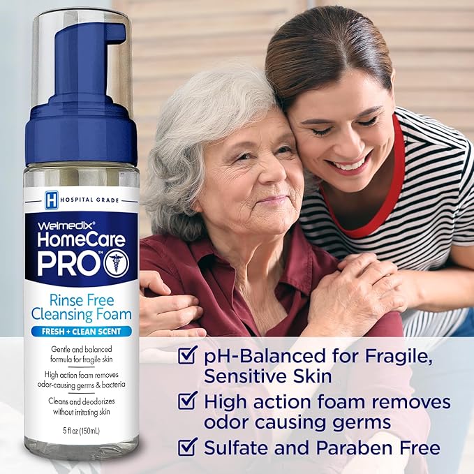 Rinse Free Cleansing Foam, 3 in 1 Body Wash, Shampoo and Personal Cleanser for Elderly, Incontinence and Infant Care, Hospital Grade, Sulfate Free, Paraben Free (Pack of 6)