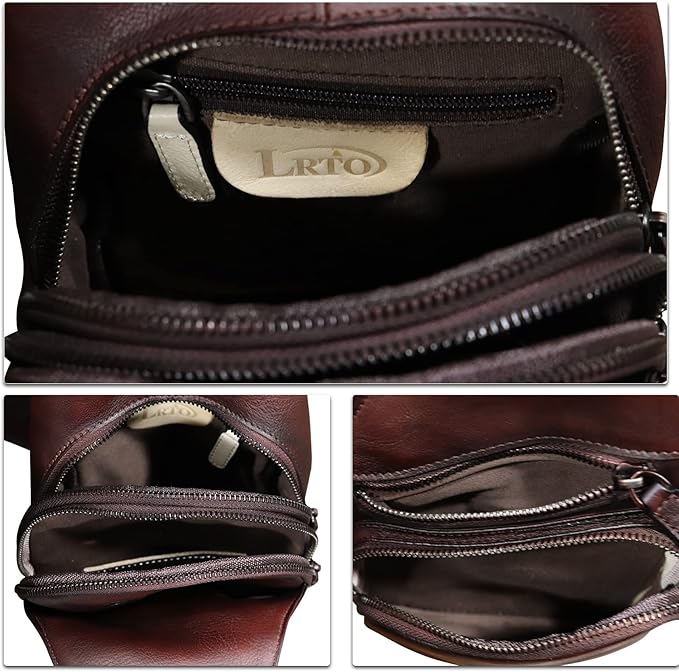 Genuine Leather Sling Bag Crossbody Purse Handmade Hiking Daypack Motorcycle Bag Retro Shoulder Backpack Vintage Chest Bag (Coffee)