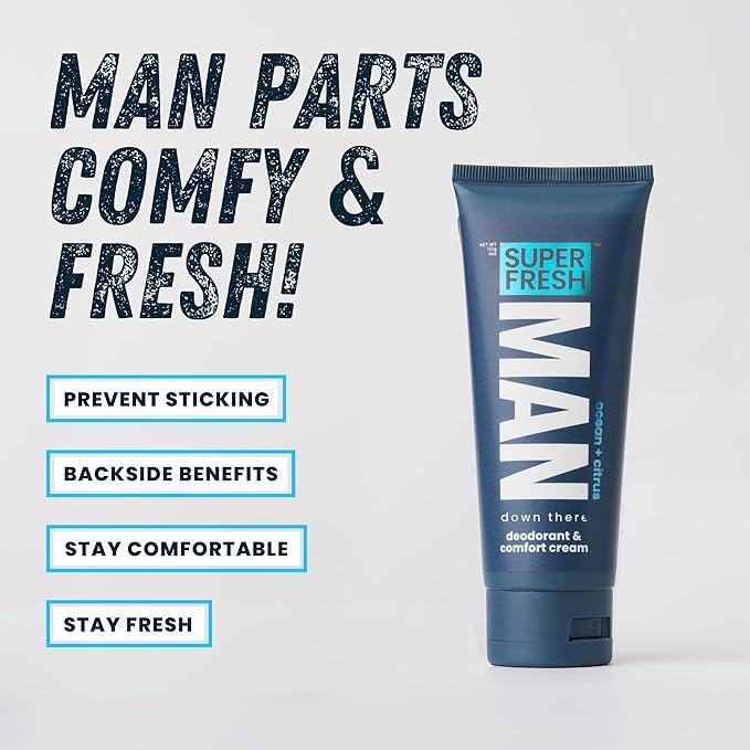 Super Fresh Ball Deodorant Lotion for Men Groin Butt and Body Hygiene Cream Controls Odor Prevents Chafing Aluminum Free Daily Freshness and Comfort Powder Lotion Formula in Convenient 4 oz Tube