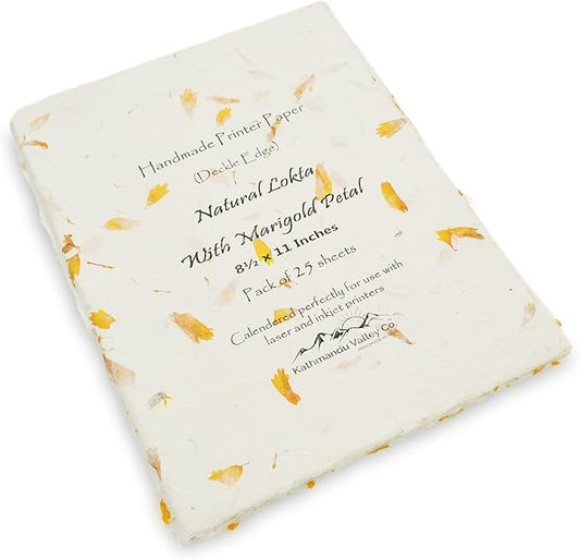 Handmade Lokta Laser and Inkjet Printer Paper with Deckle Edge 8.5x11 Inch Vintage Decorative Specialty Printing Paper (25 Sheets, Marigold)