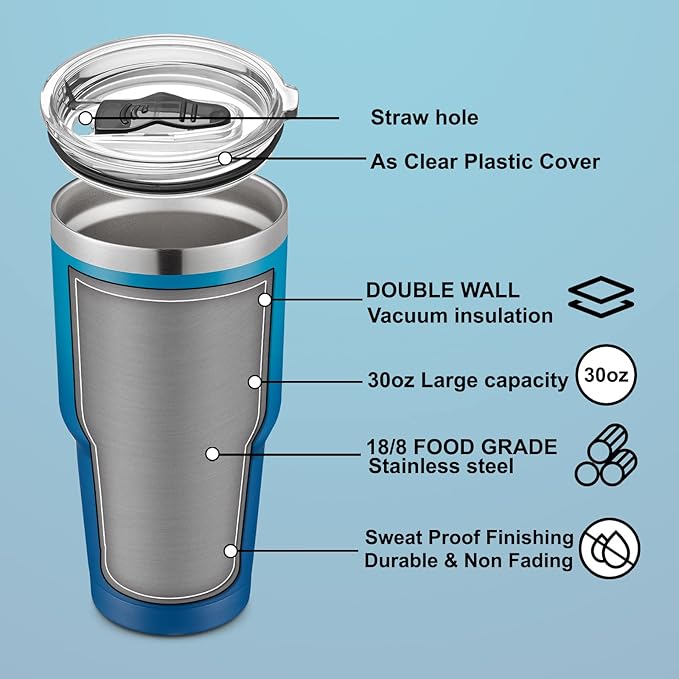 COMOOO 30oz Stainless Steel Tumbler Bulk with Lid and Straw Insulated Tumbler Coffee Cup Durable Double Wall Vacuum Travel Coffee Mug Thermal for Hot and Cold Drinks Dark Night, 8 Pack