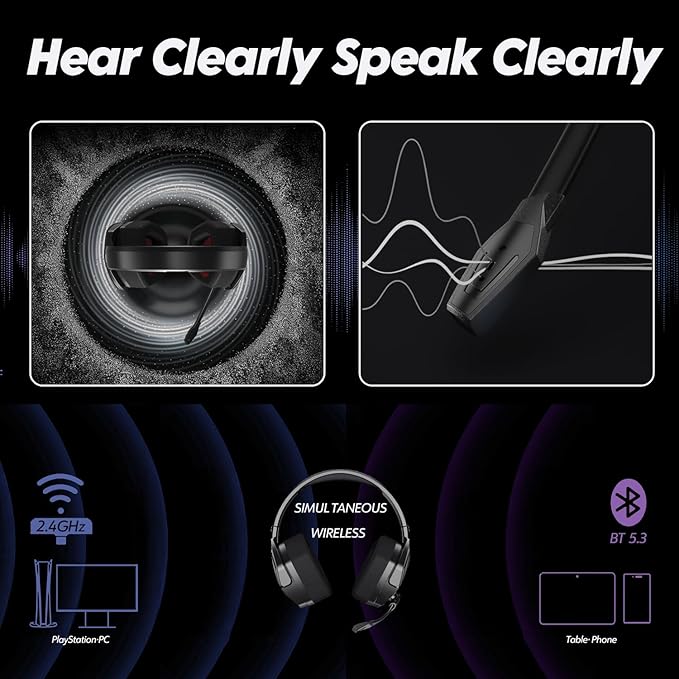 NUBWO Wireless Gaming Headset with Mic for Ps5 Ps4 PC, Zero Interference, 100-Hour Battery All-Day Play, 23ms Sync for Fortnite & Call of Duty/FPS Gamers, Triple Mode All Devices Compatible - Red