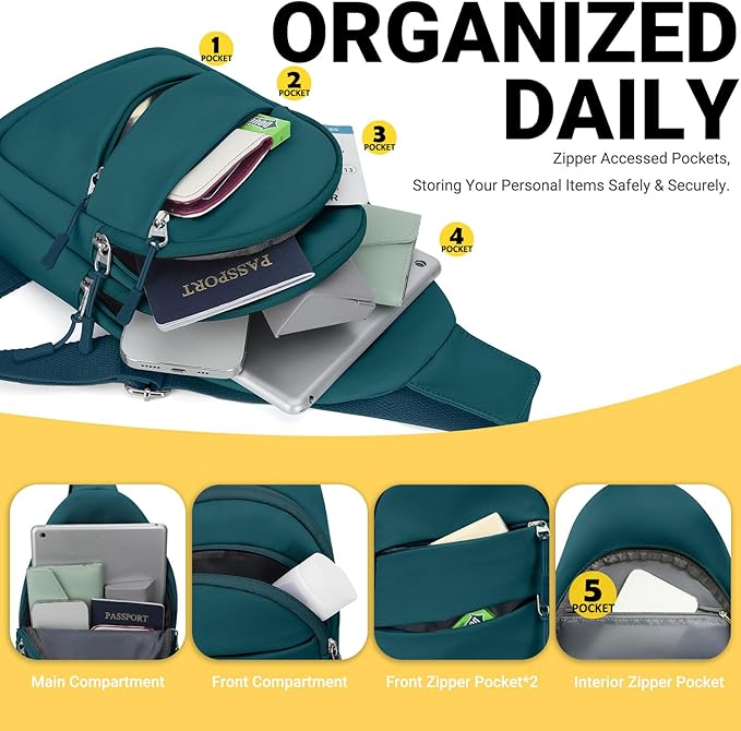 Crossbody Bags for Women, Sling Bag for Men, Small Hiking Backpack Anti Theft Lightweight for Outdoors Travel （M, Teal Blue）