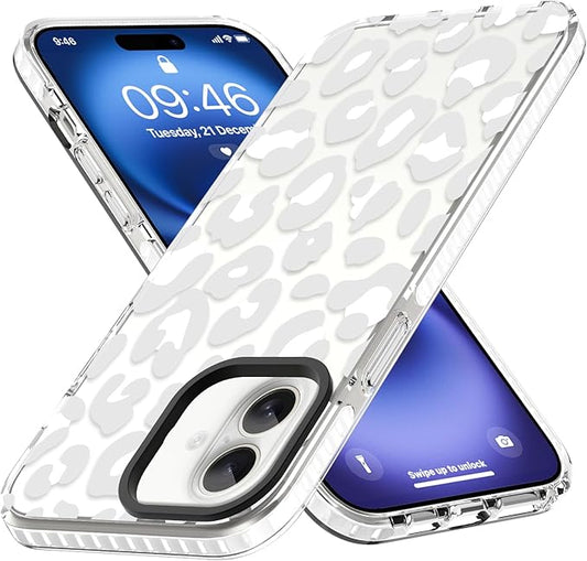 ZIYE Clear Case for iPhone 16 Plus Phone Case White Leopard Design Shockproof Soft TPU Bumper Protective for Women Girls Girly Cute Cover