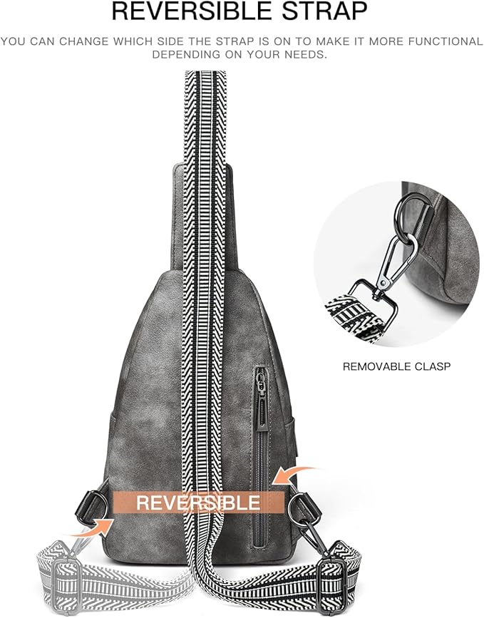 7L Sling Bag For Women Faux Leather Anti Theft Small Casual Daypack Backpack Fanny Pack Crossbody Chest Bags Purse Waterproof Dark Grey