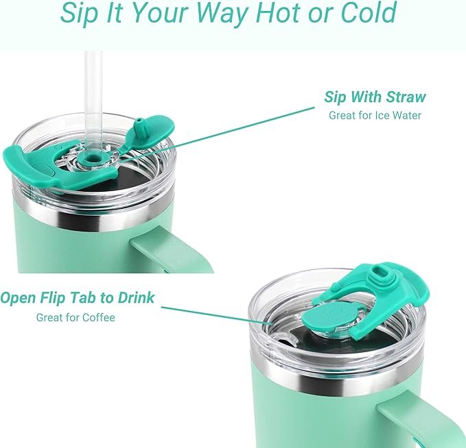 Drinco 40oz 30 oz Tumbler with Handle, Straw Lid, Insulated Stainless Steel Travel Mug Water Bottle Ice Coffee Cup For Cold and Hot, BigSur (30oz, Sage)