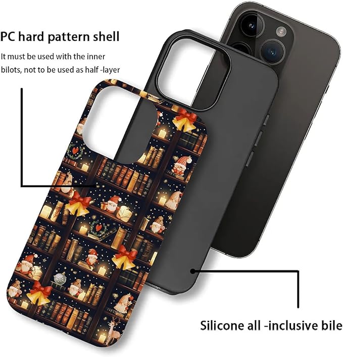 DAIZAG Case Compatible with for iPhone 14 Pro Max,Christmas Santa Claus Bookshelf Bells Phone Case for iPhone 14 Pro Max for Girl Women Boy Men