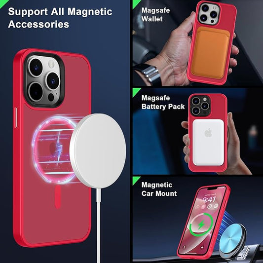 MOCCA Strong Magnetic for iPhone 12 Pro Max Case,[Compatible with Magsafe][Glass Screen Protector+Camera Lens Protector] Slim Thin Shockproof Cover Phone Case for iPhone 12 Pro Max 6.7", Red