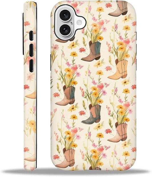 Case for iPhone 16,Western Cowgirl for Woman Men Full Body Protective Cover Shockproof 2 in 1 Silicone + Hard PC Case for iPhone 16