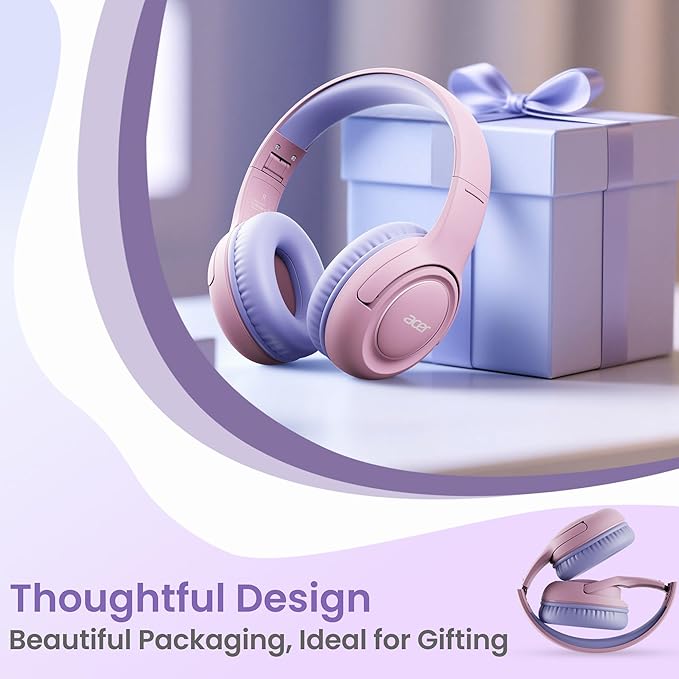 acer Kids Headphones Wired for School - Over-Ear 85/94dB Volume Limiter 3.5mm Jack Foldable Stereo Sound Headset for Toddlers Girls Boys Travel Learning Entertainment Tablet Kindle iPad PC,Pink Purple