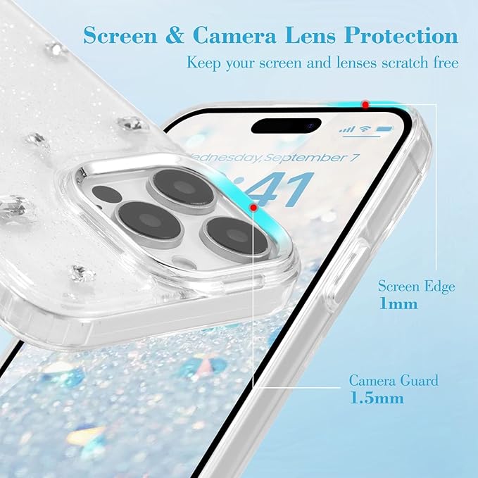 EYZUTAK Case for iPhone 12 Pro Max, Bling Glitter 3D Diamond Phone Case Cute Sparkly Crystal Clear Aesthetic Design Case Slim Soft Durable TPU Transparent Protective Cover for Women Girls - Crystal