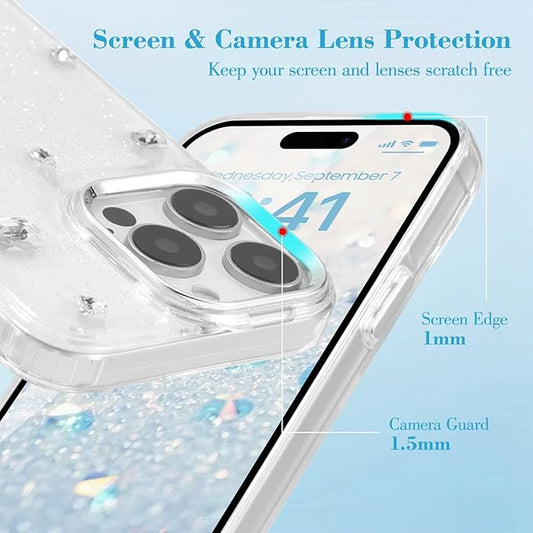 EYZUTAK Case for iPhone 14 Pro Max, Bling Glitter 3D Diamond Phone Case Cute Sparkly Crystal Clear Aesthetic Design Case Slim Soft Durable TPU Transparent Protective Cover for Women Girls - Crystal