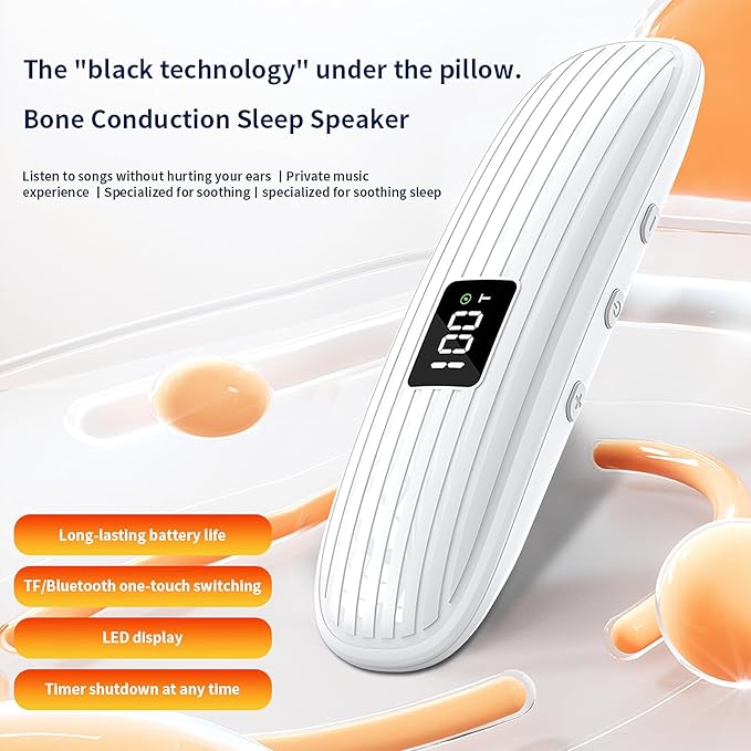 ByteWave Bone Conduction Pillow Speaker, Bluetooth 5.3 Under Pillow Speaker for Sleeping with LED Display, TF Card & Auto-Off, Ultra-Thin Wireless Bed Sound Pad Headphones for Side Sleepers