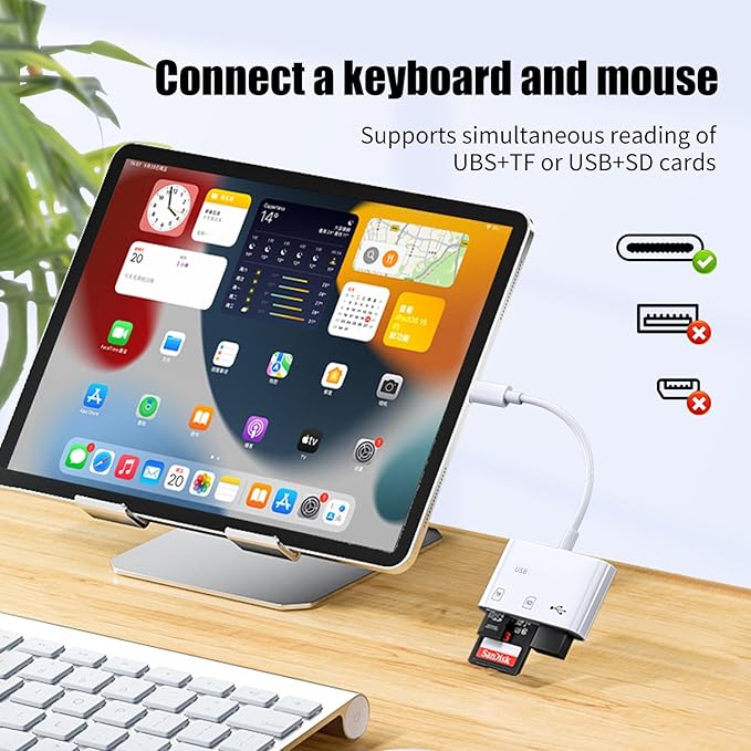 SD Card Reader for iPhone 15, USB-C to Micro SD Adapter for iPad/Mac Pro/Air, Type-C Camera Card Reader with USB-A Port – Works with iPhone 16 & Other Android USB-C Devices
