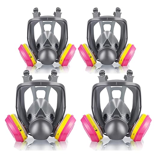 4 Pairs Full Face Respirator Mask with 60923 Filters - Reusable, Anti-fog, Protect Against Chemicals, Paint, Welding, Polishing, Sanding, Cutting, Dust, Spraying