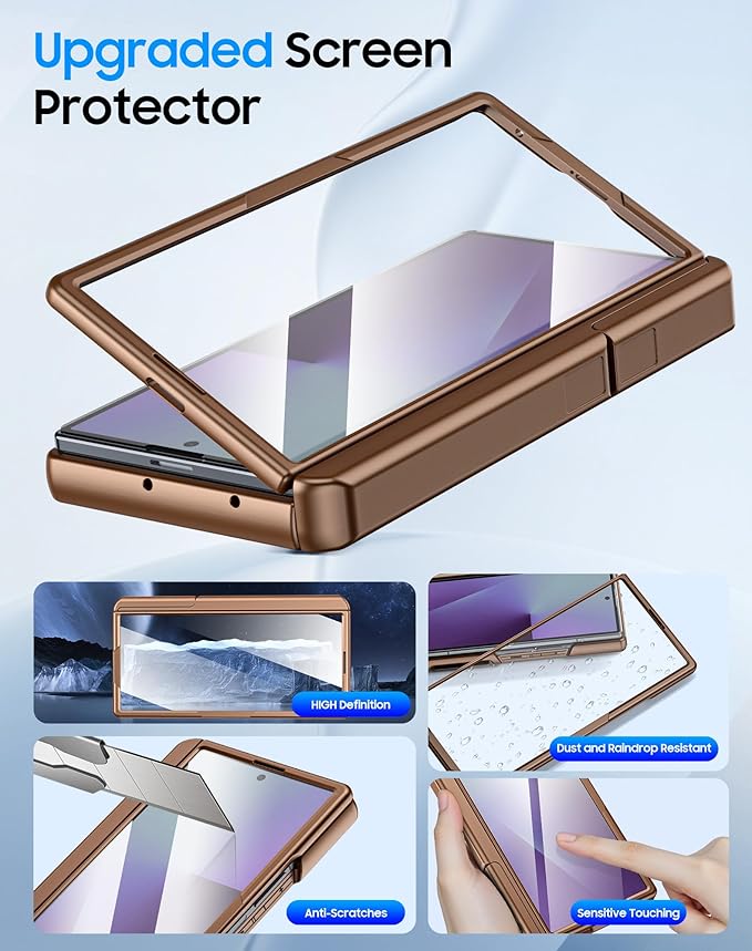 for Samsung Galaxy Z Fold 7 Case with Card Holder RFID Blocking, Built in Slide Lens Cover & Hinge Protection & Kickstand & Screen Protector, Shockproof Wallet Case for Z Fold 7 (Desert Gold)