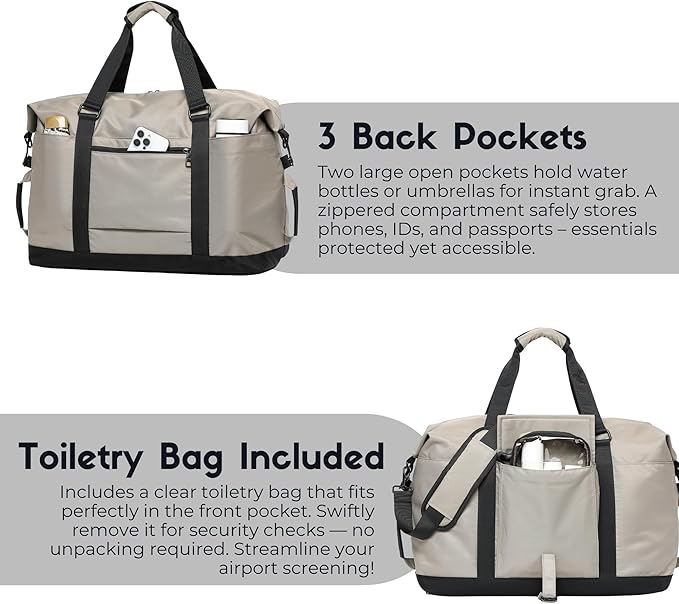 SUNNY BIRD Duffel with Utility Pouch, 40L Weekender Overnight Bag with Shoe Compartment for Travel and Sports (Grey and black)