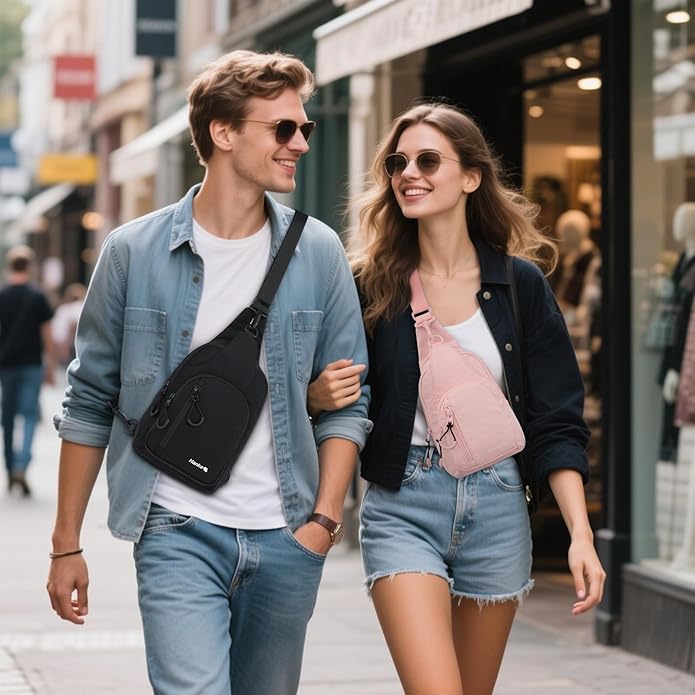 Hanke Crossbody Sling Bag for Women Men, Casual Cross Body Sling Bags, Lightweight Chest Bag for Outdoor Hiking Travel