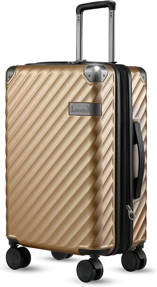 LUGGEX Luggage with Spinner Wheels, Polycarbonate Expandable Hard Shell Suitcase, Carry On 20 Inch, Champagne