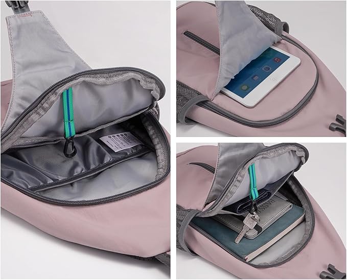 WATERFLY Crossbody Sling Backpack Sling Bag Travel Hiking Chest Bag Daypack (Pink)