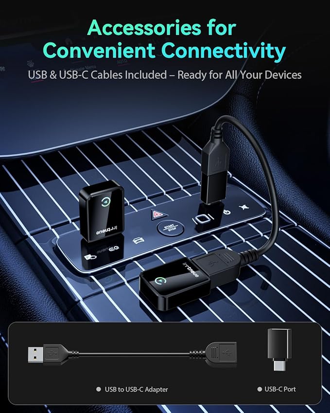 Wireless CarPlay Adapter 2025 Version, 2-in-1 Stable 5.8GHz Connection, Plug & Play via USB/USB-C, Auto Connect, Compact Car Accessory (Style 1)