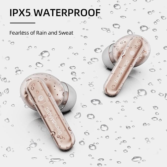 SoundMAGIC T80BT ANC True Wireless Earbuds with Hi-Res Audio,Hibrid Active Noise Cancelling, ENC Call Clarity, 20H Playtime, IPX5 Waterproof, Ultra-Comfy Fit for Sports/Work/Gaming (Pink)