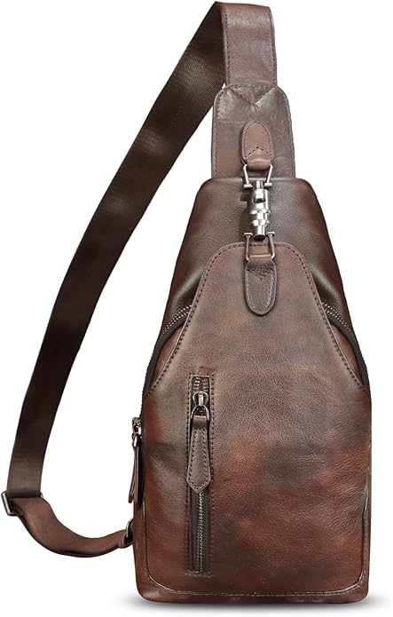 Genuine Leather Sling Bag for Women and Men Vintage Handmade Leather Sling Backpack Fashion Crossbody Bag Chest Purse