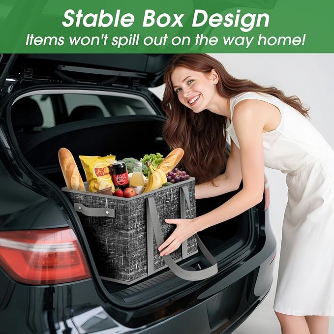 Fab totes Reusable Grocery Bags, Large Foldable Shopping Tote Bags with Reinforced Handles & Hard Bottom,Water Resistant Grocery Bags for kitchen,Picnic,4 Pack,Black