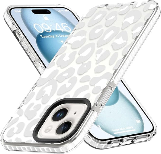 ZIYE Clear Case for iPhone 15 Phone Case White Leopard Design Shockproof Soft TPU Bumper Protective for Women Girls Girly Cute Cover