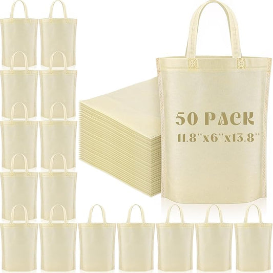 Windyun Reusable Grocery Bags Large Non Woven Shopping Bags with Handle Foldable Portable Tote Carryall Bulk 11.8x6x13.8 Inch