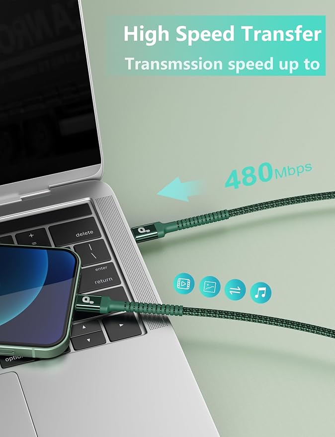 USB C Cable Fast Charging 10FT, 2Pack USBC to USBC Cable, iPhone 16 15 Charger Long Type C Nylon Braided USB-C Charger Cord for iPhone 17/16/15/Pro Max/Plus/Samsung Galaxy S23/LG/Switch-Green