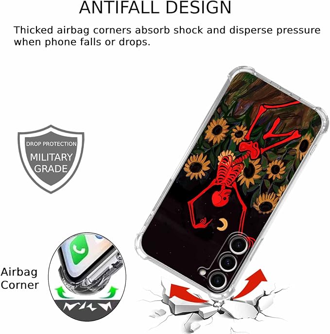 Case for Samsung Galaxy S23+ with Dancing Skull Design,Cute Hippie Skeleton Flowers Pattern,Clear Soft TPU Bumper Phone Cover,6.6"(Skull,S23P)