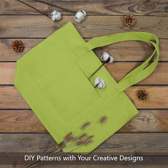 TOPDesign 1-Pack Canvas Tote Bag with an External Pocket, Reusable Grocery Shopping Bag, Top Zipper Closure, Daily Essentials (Light Green)