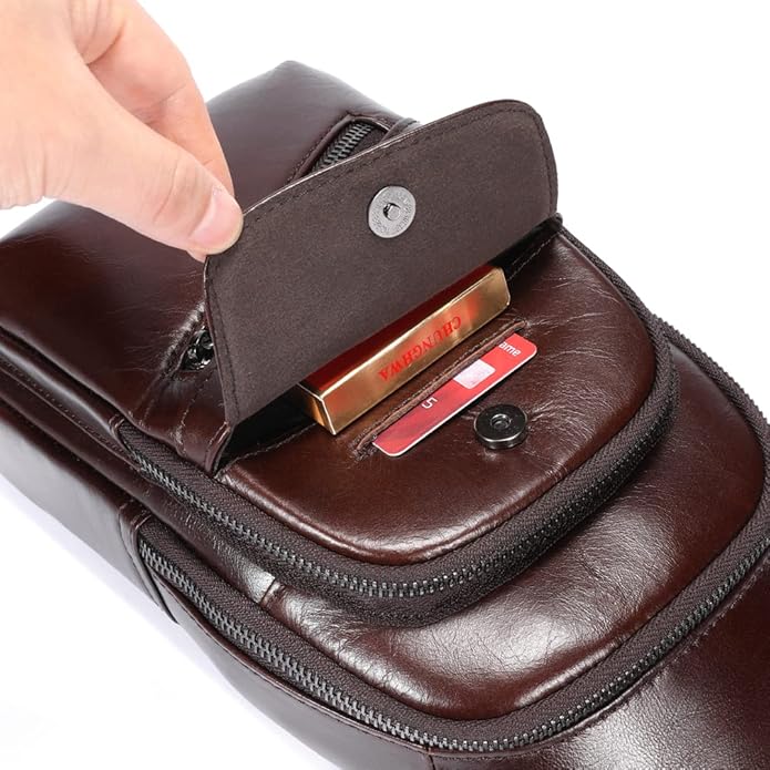 KPYWZER Vintage Leather Sling Bag Backpack for Men Crossbody Shoulder Chest Day Pack Backpacks