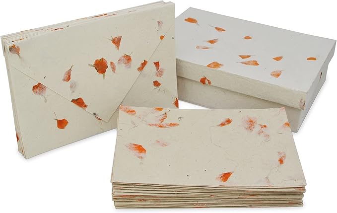 Kathmandu Valley Co. Nepali Cherish Greeting Card & Envelope Box Set with Handmade Lokta Paper from Nepal, 15 Cards (Marigold)