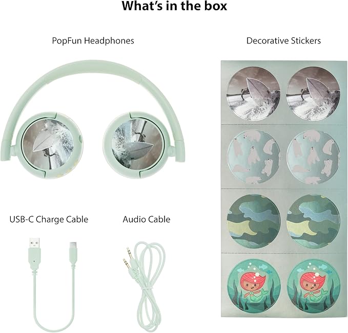 BuddyPhones POP Fun | Foldable Bluetooth Kids Headphones + Microphone, Works Wired or Wireless - SafeAudio Volume Limiting for iPhone/iPad/Tablet/PC and More (Green)