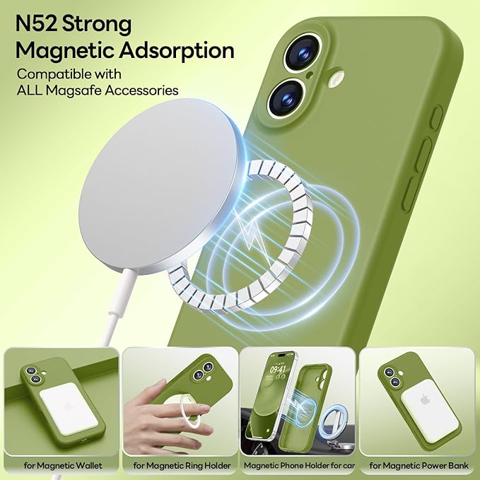 LOVE 3000 Designed for iPhone 17 Case, Premium Silicone [Compatible with Magsafe][Soft Anti-Scratch Microfiber Lining] Shockproof Protective Phone Case for Men Women 6.3", Cedar Green