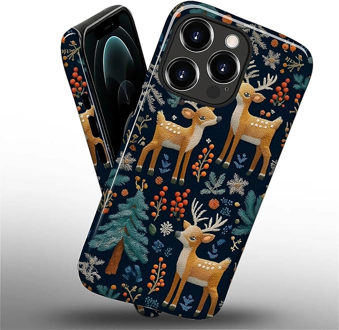 Case for iPhone 12 12 Pro Case,Cute Christmas Reindeer Design - Hybrid Dual Protection Silicone + Hard PC Shockproof Full Body Cover Slim Anti-Scratch Protective Case for Men Women
