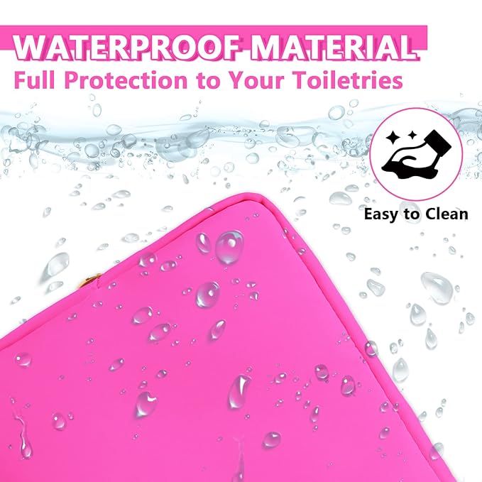 Large Makeup Bag Pouch,Nylon Women Travel Toiletry Storage Bag Preppy Cosmetic Bag for Girls,Big Makeup Organizer Bag Cute Zipper Pouch Skincare Bag for Sport Work Gift(Large-Bubblegum)